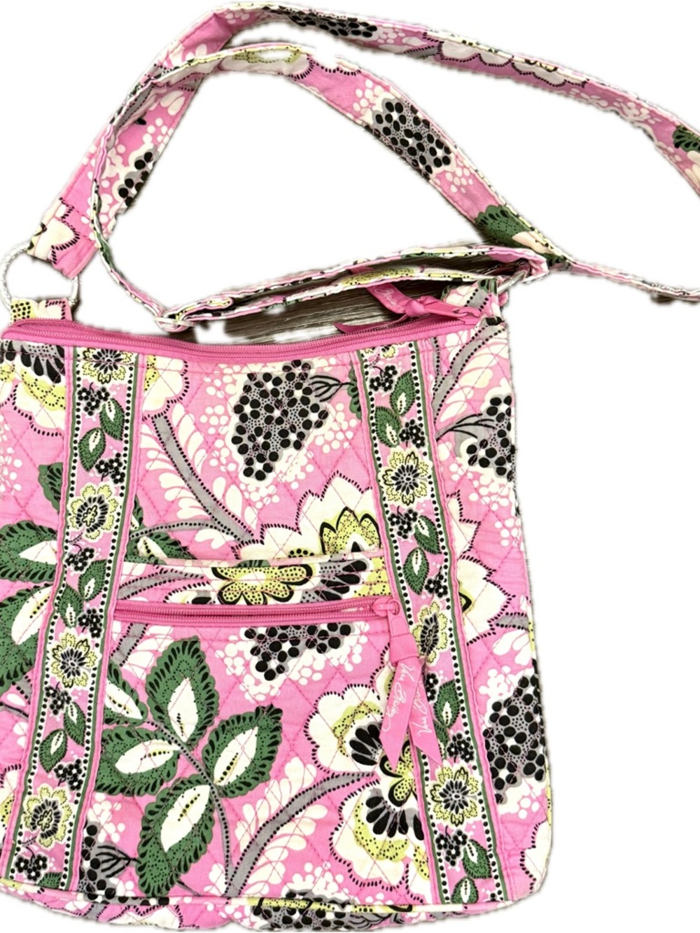 Vera Bradley Pink Floral Crossbody Bag Quilted Cotton Zip Shoulder Bag